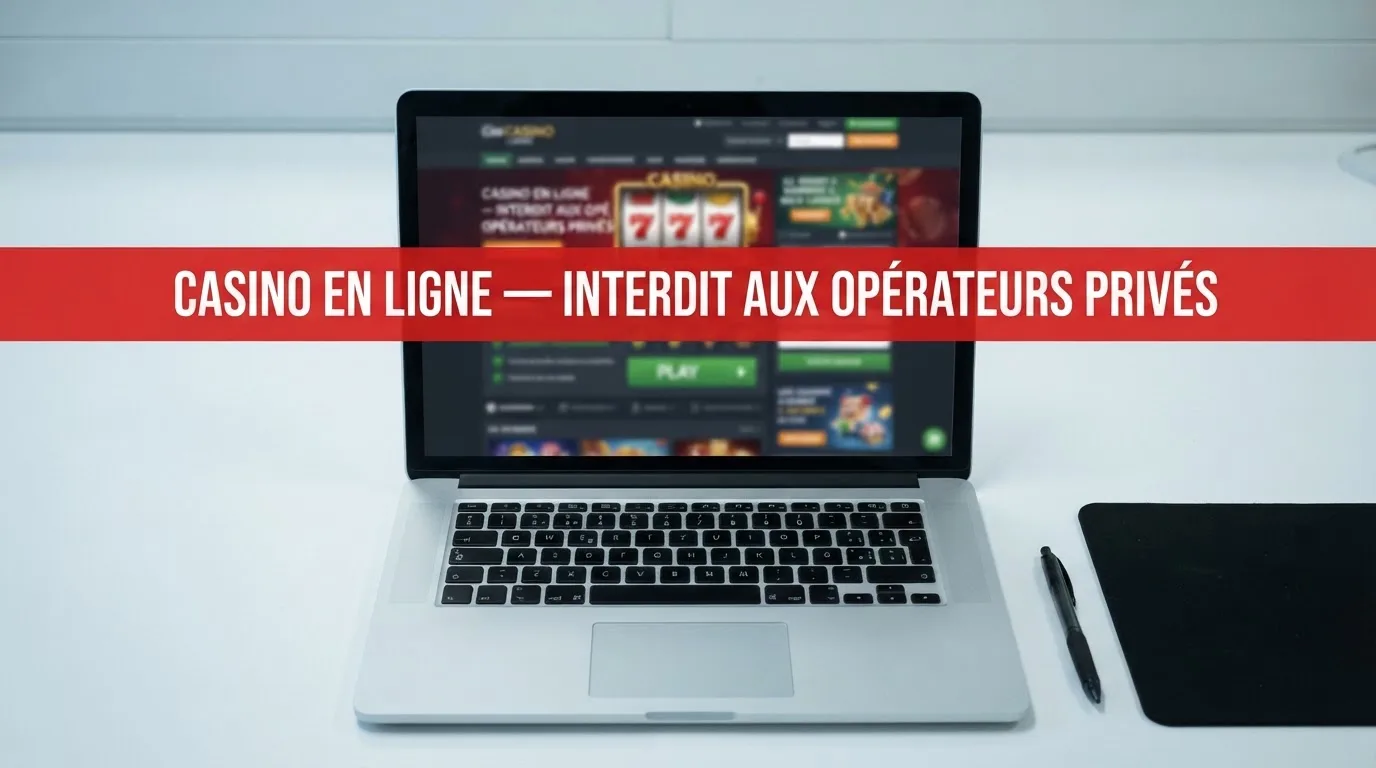 Bandeau d'avertissement rappelant l'interdiction du casino en ligne classique en France