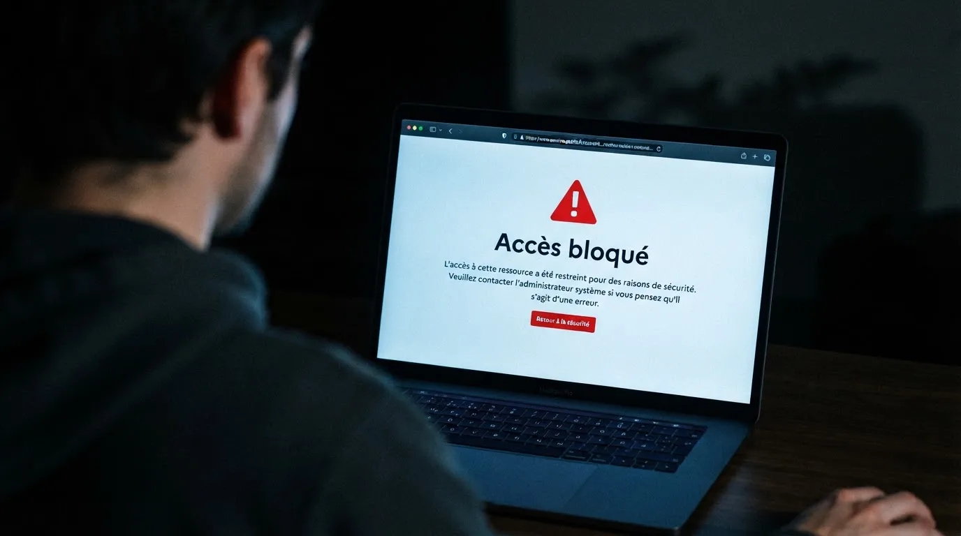 écran affichant un avertissement de blocage d'accès à un site de jeu