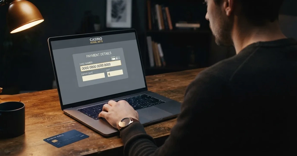 Un joueur saisit les données de sa carte bancaire sur l'interface de paiement d'un site de jeu d'argent en ligne.