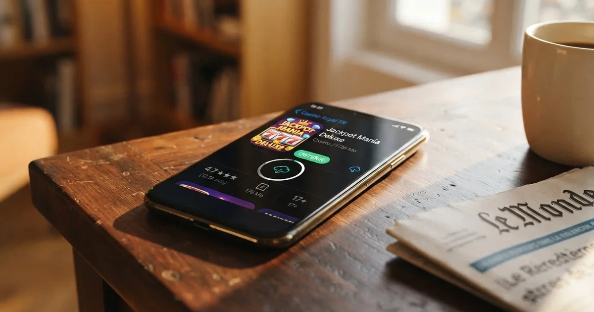 écran de smartphone affichant une page de téléchargement d'application de casino dans un magasin d'applications