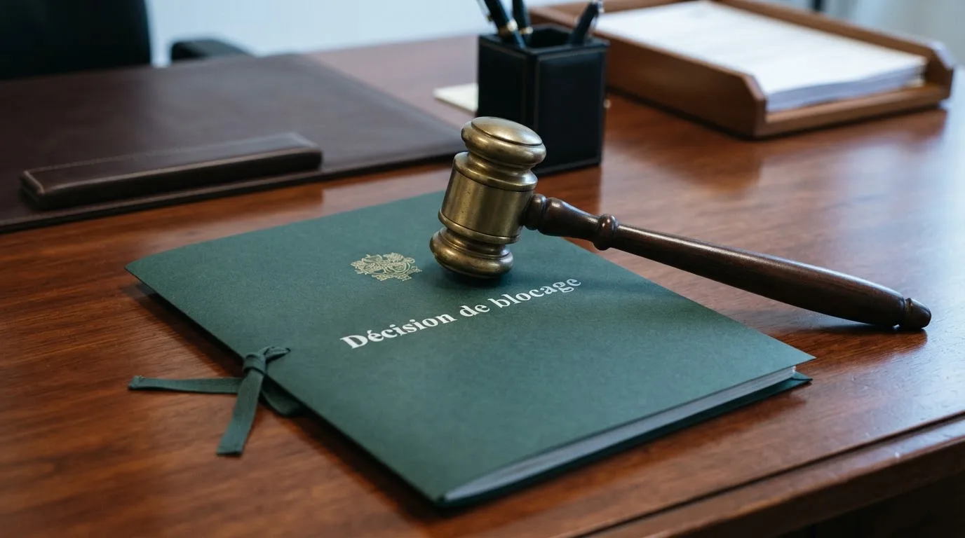 A gavel resting on a folder marked with a legal document, symbolizing regulatory enforcement