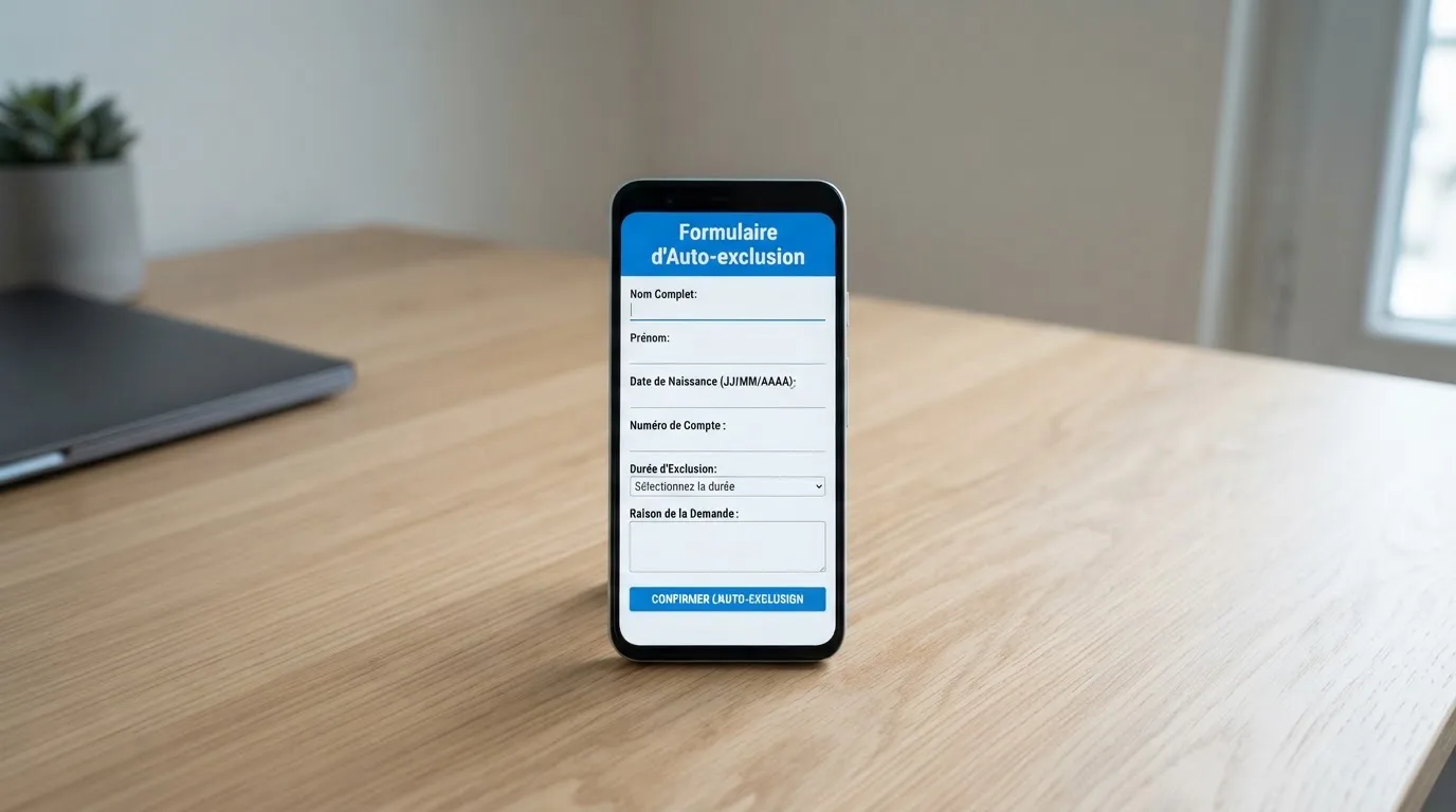 Formulaire de demande d'interdiction volontaire de jeux ouvert sur un smartphone