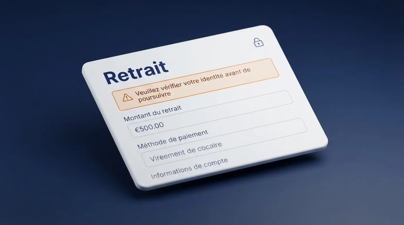 Formulaire de retrait en ligne affichant une demande de justificatif avant validation du paiement